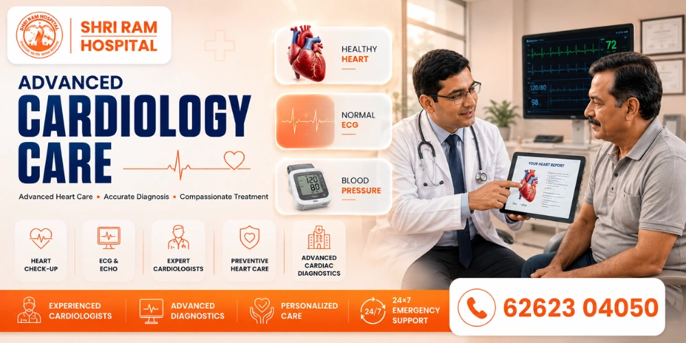 Cardiologist examining a patient at the cardiology department of Shri Ram Hospital, Vikaspuri