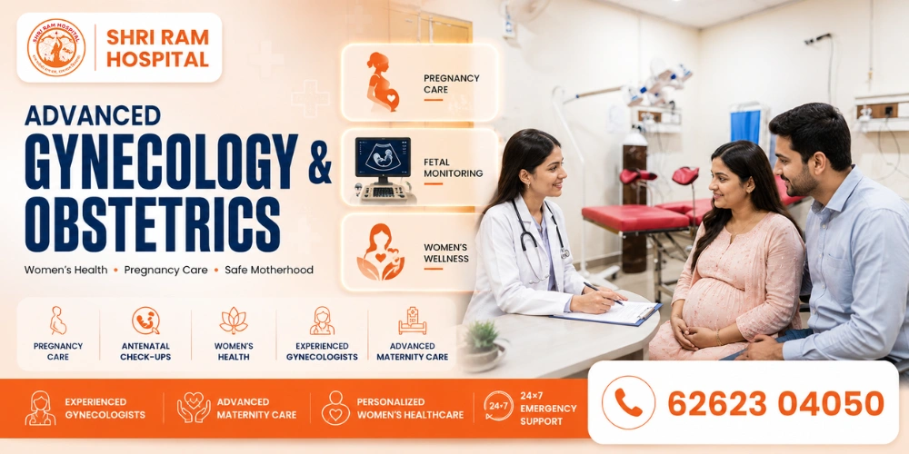 Gynecologist consulting an expectant mother at Shri Ram Hospital, Vikaspuri