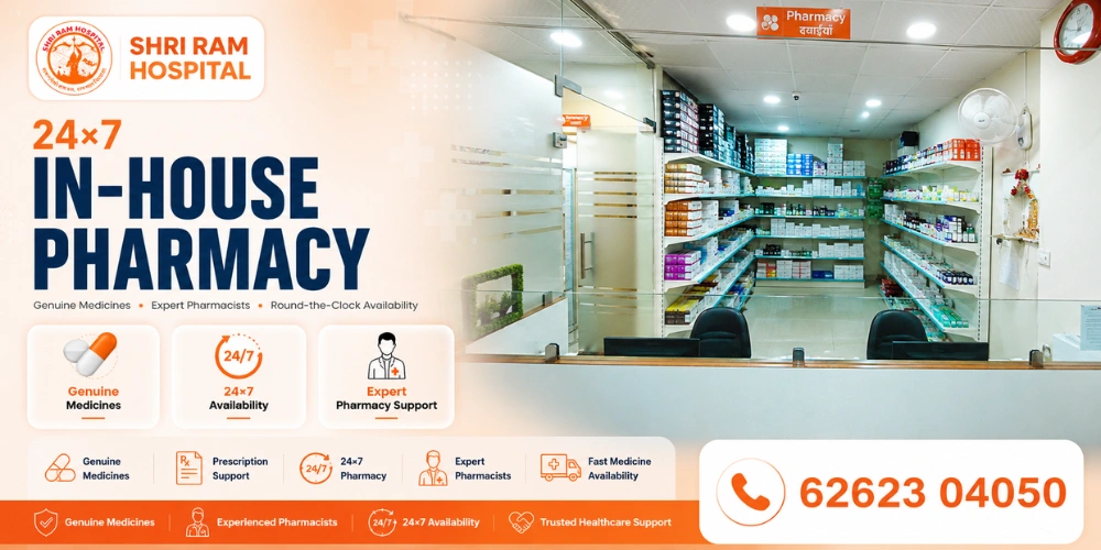 24-hour in-house pharmacy at Shri Ram Hospital, Vikaspuri, Delhi