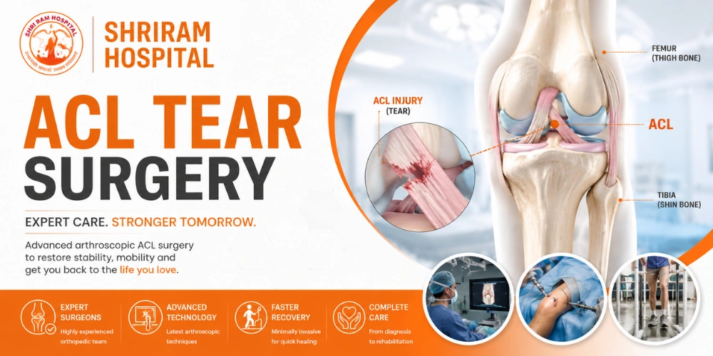 Arthroscopic ACL reconstruction surgery of the knee at Shri Ram Hospital, Vikaspuri