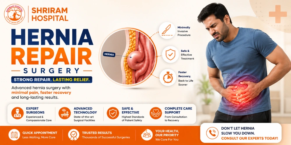 Laparoscopic hernia repair surgery at Shri Ram Hospital, Vikaspuri
